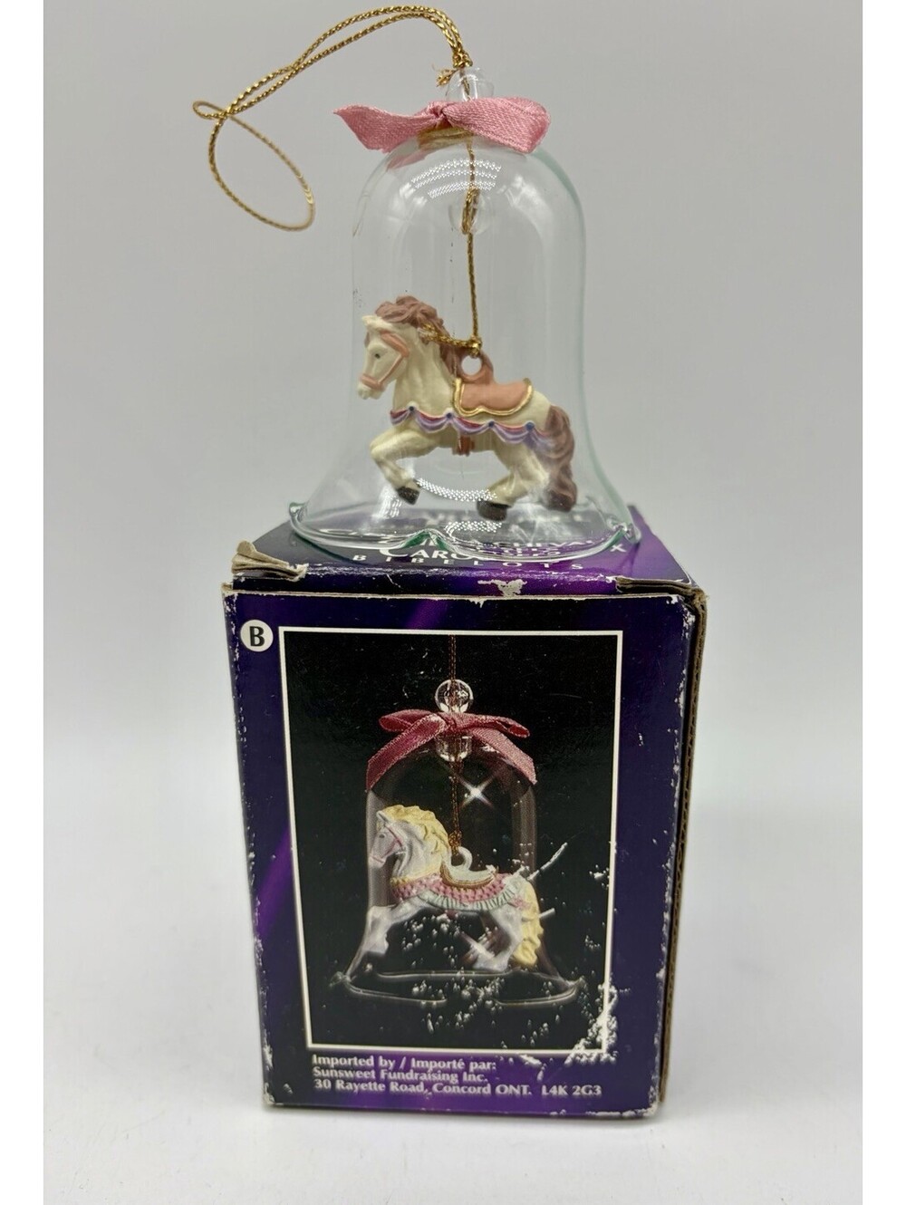 Vintage Carousel Horse Bell Xmas Ornament Glass Bell Hand Painted Porcelain
